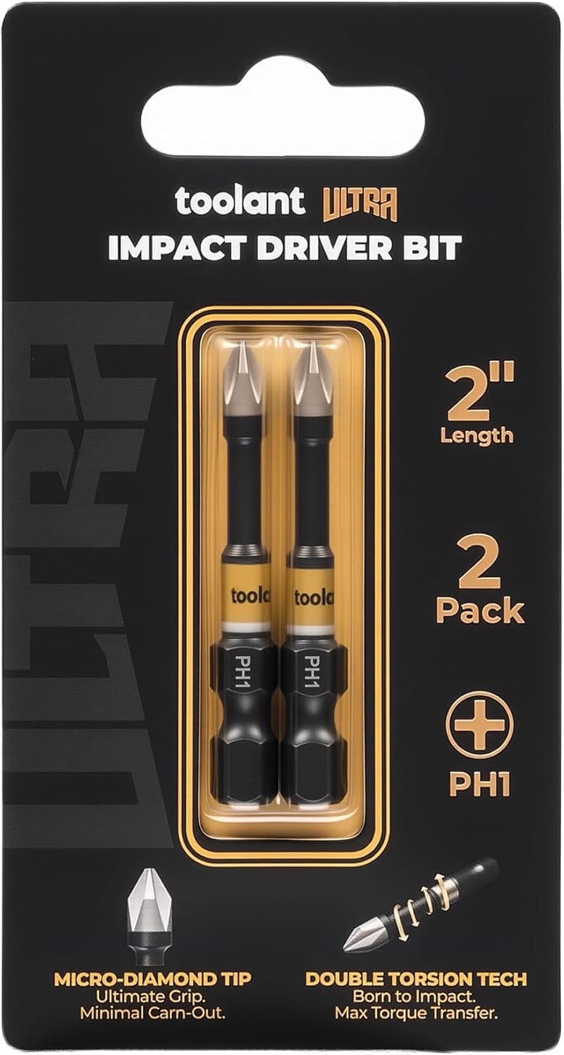 toolant 2 Inch Phillips Bit#1, Magnetic Anti Slip Impact Screwdriver Bits Set, 2pcs Impact Steel X2 PH1 Driver Dit Set with CNC Machined Tips for Impact Driver - Image 1